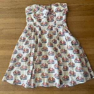 Anthropologie Woman's Strapless Dress Size 6 Blue Bike Bicycle Length 30 in